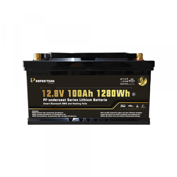 Perfektium PF-Serie LiFePO4-Lithiumbatterie 12,8 V 100 Ah, Smart-BMS mit Bluetooth, Wohnmobil-Untersitzbatterie mit Heizung Perfektium PF-Serie LiFePO4-Lithiumbatterie 12,8 V 100 Ah, Smart-BMS mit Bluetooth, Wohnmobil-Untersitzbatterie mit Heizung