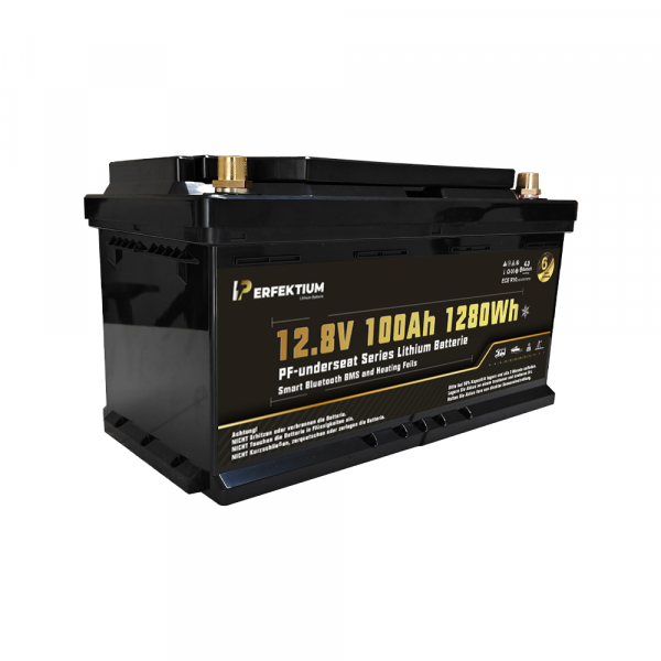 Perfektium PF-Serie LiFePO4-Lithiumbatterie 12,8 V 100 Ah, Smart-BMS mit Bluetooth, Wohnmobil-Untersitzbatterie mit Heizung Perfektium PF-Serie LiFePO4-Lithiumbatterie 12,8 V 100 Ah, Smart-BMS mit Bluetooth, Wohnmobil-Untersitzbatterie mit Heizung