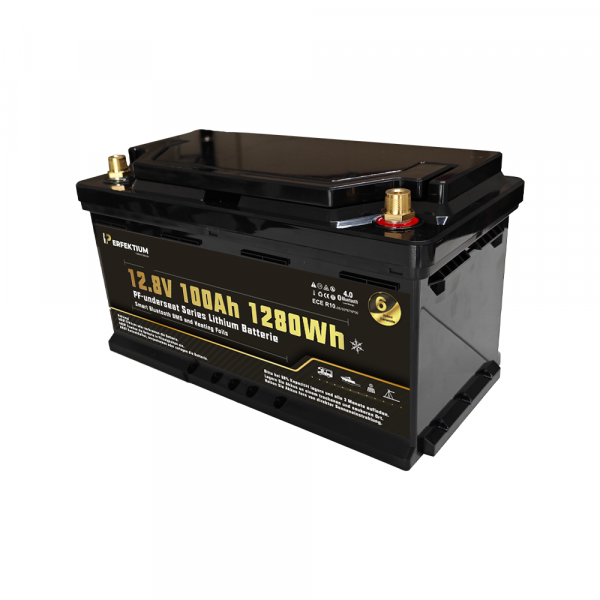 Perfektium PF-Serie LiFePO4-Lithiumbatterie 12,8 V 100 Ah, Smart-BMS mit Bluetooth, Wohnmobil-Untersitzbatterie mit Heizung Perfektium PF-Serie LiFePO4-Lithiumbatterie 12,8 V 100 Ah, Smart-BMS mit Bluetooth, Wohnmobil-Untersitzbatterie mit Heizung