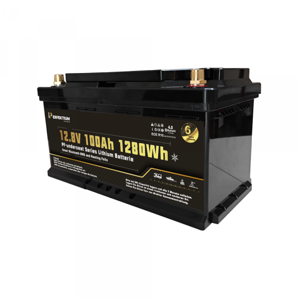 Perfektium PF-Serie LiFePO4-Lithiumbatterie 12,8 V 100 Ah, Smart-BMS mit Bluetooth, Wohnmobil-Untersitzbatterie mit Heizung Perfektium PF-Serie LiFePO4-Lithiumbatterie 12,8 V 100 Ah, Smart-BMS mit Bluetooth, Wohnmobil-Untersitzbatterie mit Heizung
