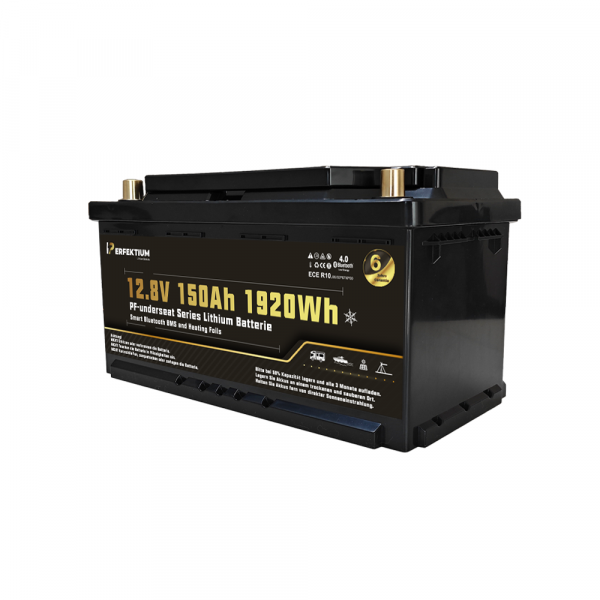 Perfektium PF-Serie LiFePO4-Lithiumbatterie 12,8 V 150 Ah, Smart-BMS mit Bluetooth, Wohnmobil-Untersitzbatterie mit Heizung Perfektium PF-Serie LiFePO4-Lithiumbatterie 12,8 V 150 Ah, Smart-BMS mit Bluetooth, Wohnmobil-Untersitzbatterie mit Heizung