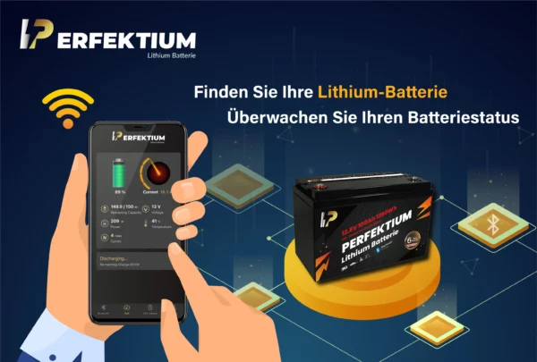 Perfektium PF-Serie LiFePO4-Lithiumbatterie 12,8 V 100 Ah, Smart-BMS mit Bluetooth Perfektium PF-Serie LiFePO4-Lithiumbatterie 12,8 V 100 Ah, Smart-BMS mit Bluetooth