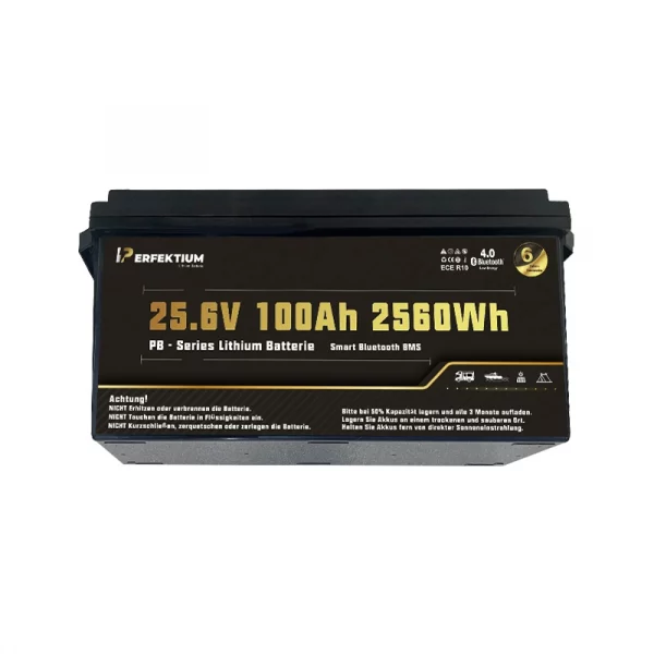 Perfektium PB-Serie LiFePO4-Lithiumbatterie 25,6 V 100 Ah, PRO-Smart-BMS mit Bluetooth Perfektium PB-Serie LiFePO4-Lithiumbatterie 25,6 V 100 Ah, PRO-Smart-BMS mit Bluetooth