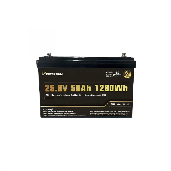 Perfektium PB-Serie LiFePO4-Lithiumbatterie 25,6 V 50 Ah, Smart-BMS mit Bluetooth Perfektium PB-Serie LiFePO4-Lithiumbatterie 25,6 V 50 Ah, Smart-BMS mit Bluetooth