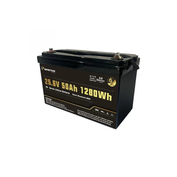 Perfektium PB-Serie LiFePO4-Lithiumbatterie 25,6 V 50 Ah, Smart-BMS mit Bluetooth Perfektium PB-Serie LiFePO4-Lithiumbatterie 25,6 V 50 Ah, Smart-BMS mit Bluetooth