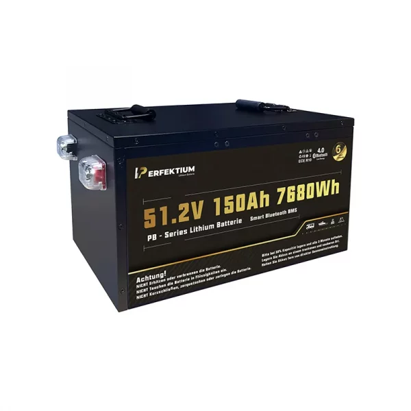 Perfektium PB-Serie LiFePO4-Lithiumbatterie 51,2 V 150 Ah, Smart-BMS mit Bluetooth und Heizung Perfektium PB-Serie LiFePO4-Lithiumbatterie 51,2 V 150 Ah, Smart-BMS mit Bluetooth und Heizung