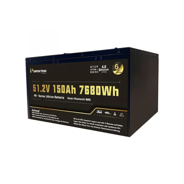 Perfektium PB-Serie LiFePO4-Lithiumbatterie 51,2 V 150 Ah, Smart-BMS mit Bluetooth und Heizung Perfektium PB-Serie LiFePO4-Lithiumbatterie 51,2 V 150 Ah, Smart-BMS mit Bluetooth und Heizung