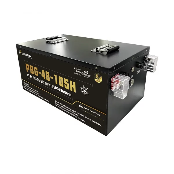 Perfektium PBG-Serie LiFePO4-Lithiumbatterie 51,2 V 105 Ah, Smart-BMS mit Bluetooth, Golfwagenbatterie mit Heizung Perfektium PBG-Serie LiFePO4-Lithiumbatterie 51,2 V 105 Ah, Smart-BMS mit Bluetooth, Golfwagenbatterie mit Heizung
