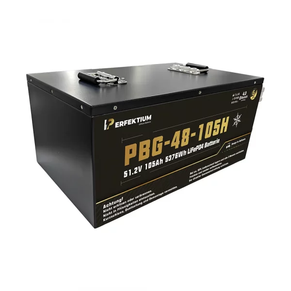 Perfektium PBG-Serie LiFePO4-Lithiumbatterie 51,2 V 105 Ah, Smart-BMS mit Bluetooth, Golfwagenbatterie mit Heizung Perfektium PBG-Serie LiFePO4-Lithiumbatterie 51,2 V 105 Ah, Smart-BMS mit Bluetooth, Golfwagenbatterie mit Heizung