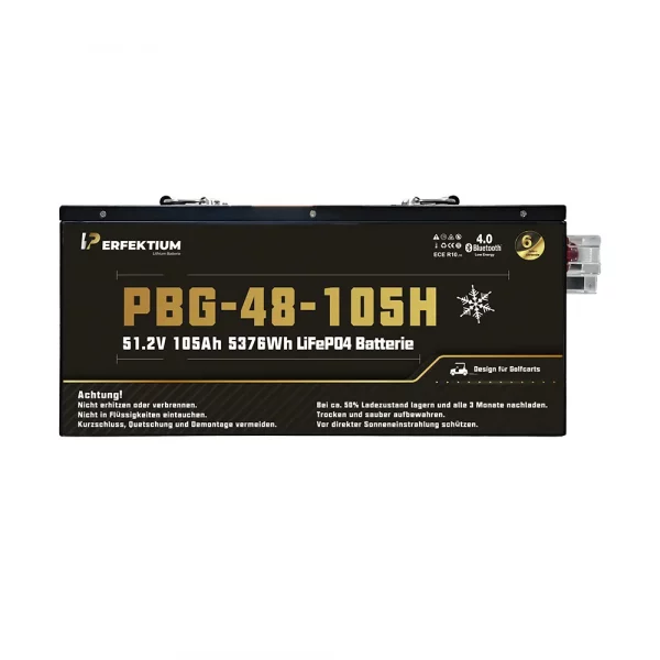 Perfektium PBG-Serie LiFePO4-Lithiumbatterie 51,2 V 105 Ah, Smart-BMS mit Bluetooth, Golfwagenbatterie mit Heizung Perfektium PBG-Serie LiFePO4-Lithiumbatterie 51,2 V 105 Ah, Smart-BMS mit Bluetooth, Golfwagenbatterie mit Heizung
