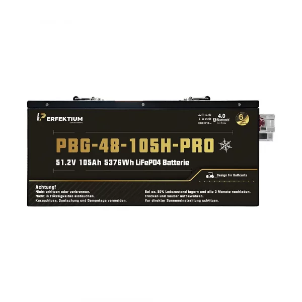 Perfektium PBG-Serie LiFePO4-Lithiumbatterie 51,2 V 105 Ah, PRO-Smart-BMS mit Bluetooth, Golfwagenbatterie mit Heizung