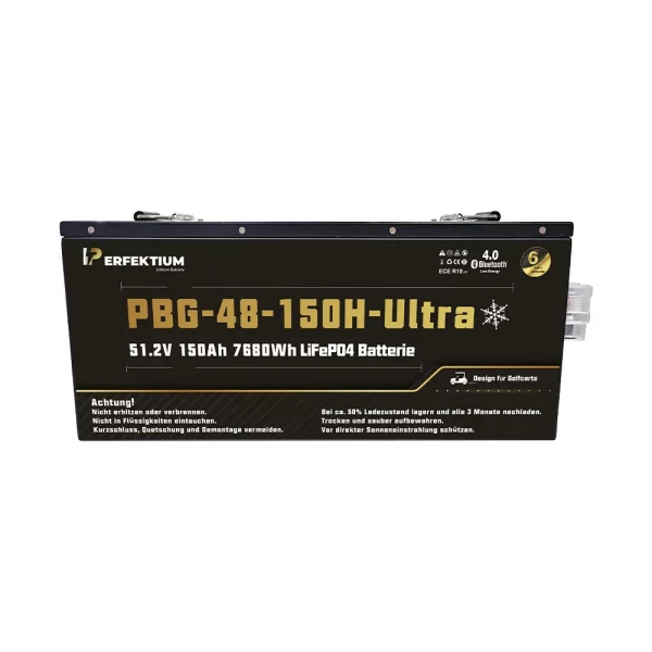 Perfektium PBG-Serie LiFePO4-Lithiumbatterie 51,2 V 150 Ah, Ultra-Smart-BMS mit Bluetooth, Golfwagenbatterie mit Heizung