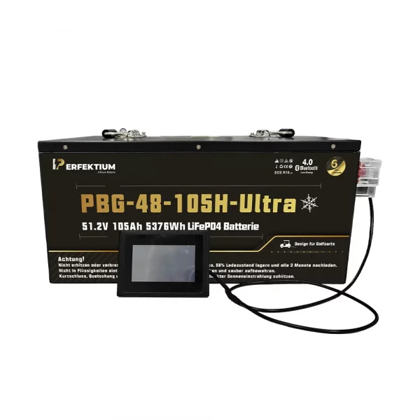 Perfektium PBG-Serie LiFePO4-Lithiumbatterie 51,2 V 105 Ah, Ultra-Smart-BMS mit Bluetooth, Golfwagenbatterie mit Heizung