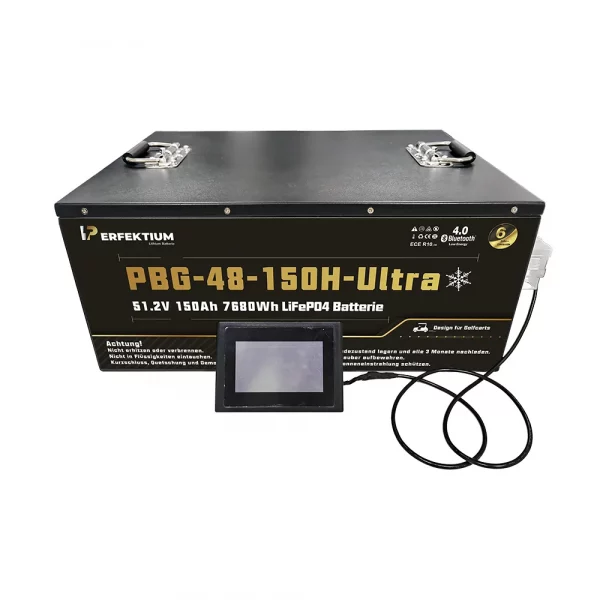Perfektium PBG-Serie LiFePO4-Lithiumbatterie 51,2 V 150 Ah, Ultra-Smart-BMS mit Bluetooth, Golfwagenbatterie mit Heizung