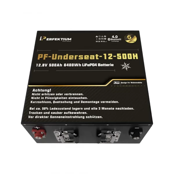 Perfektium PF-Serie LiFePO4-Lithiumbatterie 12,8 V 500 Ah, Smart-BMS mit Bluetooth, Wohnmobil-Untersitzbatterie mit Heizung Perfektium PF-Serie LiFePO4-Lithiumbatterie 12,8 V 500 Ah, Smart-BMS mit Bluetooth, Wohnmobil-Untersitzbatterie mit Heizung