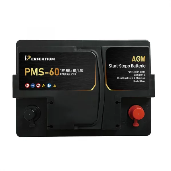 Perfektium PMS-Serie AGM Start-Stopp-Batterie 12 V 60Ah, entwickelt für moderne Fahrzeuge mit hoher Zyklenlebensdauer und wartungsfreiem Betrieb
