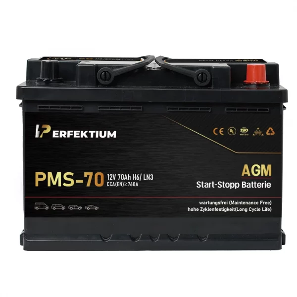 Perfektium PMS-Serie AGM Start-Stopp-Batterie 12 V 70Ah, entwickelt für moderne Fahrzeuge mit hoher Zyklenlebensdauer und wartungsfreiem Betrieb-3