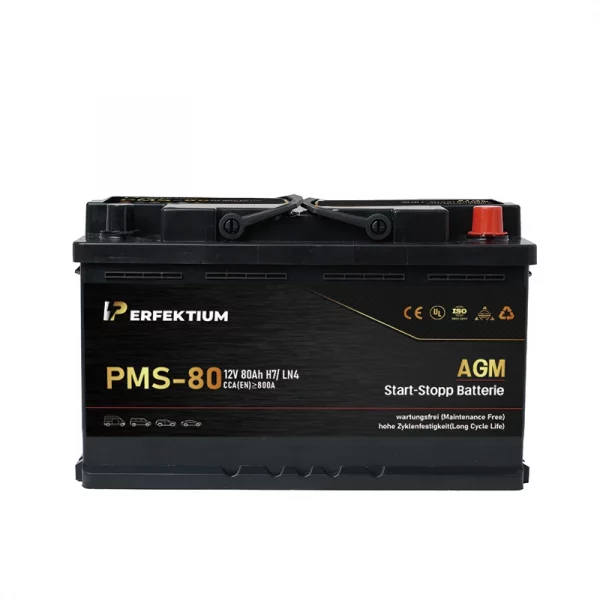 Perfektium PMS-Serie AGM Start-Stopp-Batterie 12 V 80Ah, entwickelt für moderne Fahrzeuge mit hoher Zyklenlebensdauer und wartungsfreiem Betrieb-3