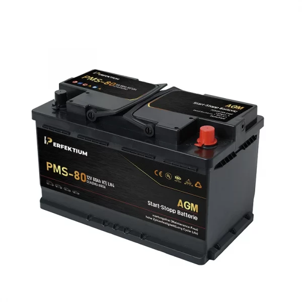 Perfektium PMS-Serie AGM Start-Stopp-Batterie 12 V 80Ah, entwickelt für moderne Fahrzeuge mit hoher Zyklenlebensdauer und wartungsfreiem Betrieb