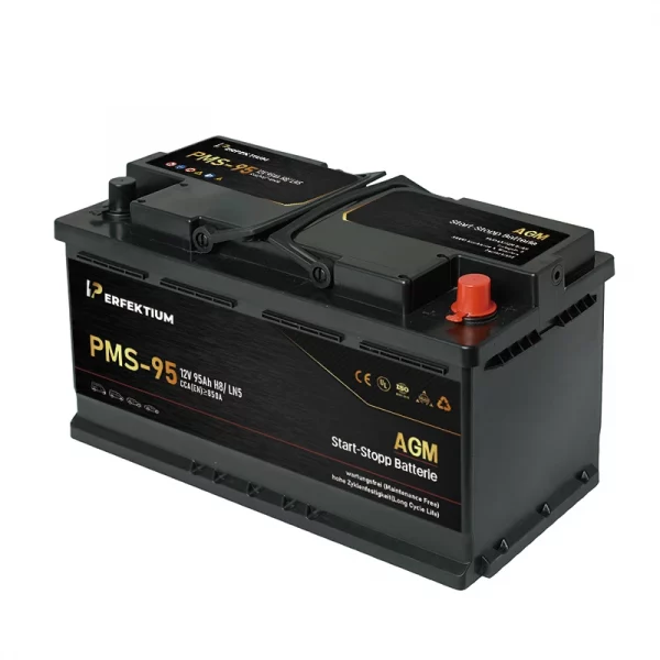 Perfektium PMS-Serie AGM Start-Stopp-Batterie 12 V 95Ah, entwickelt für moderne Fahrzeuge mit hoher Zyklenlebensdauer und wartungsfreiem Betrieb